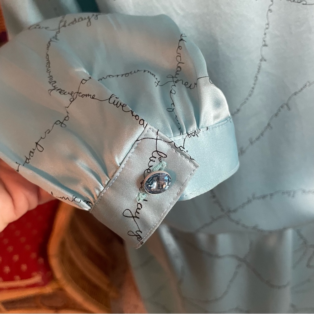CHARLOTTE SPARRE Night Lounge Dress! Powder Blue Print! Drawstring Waist. Large - Picture 11 of 15